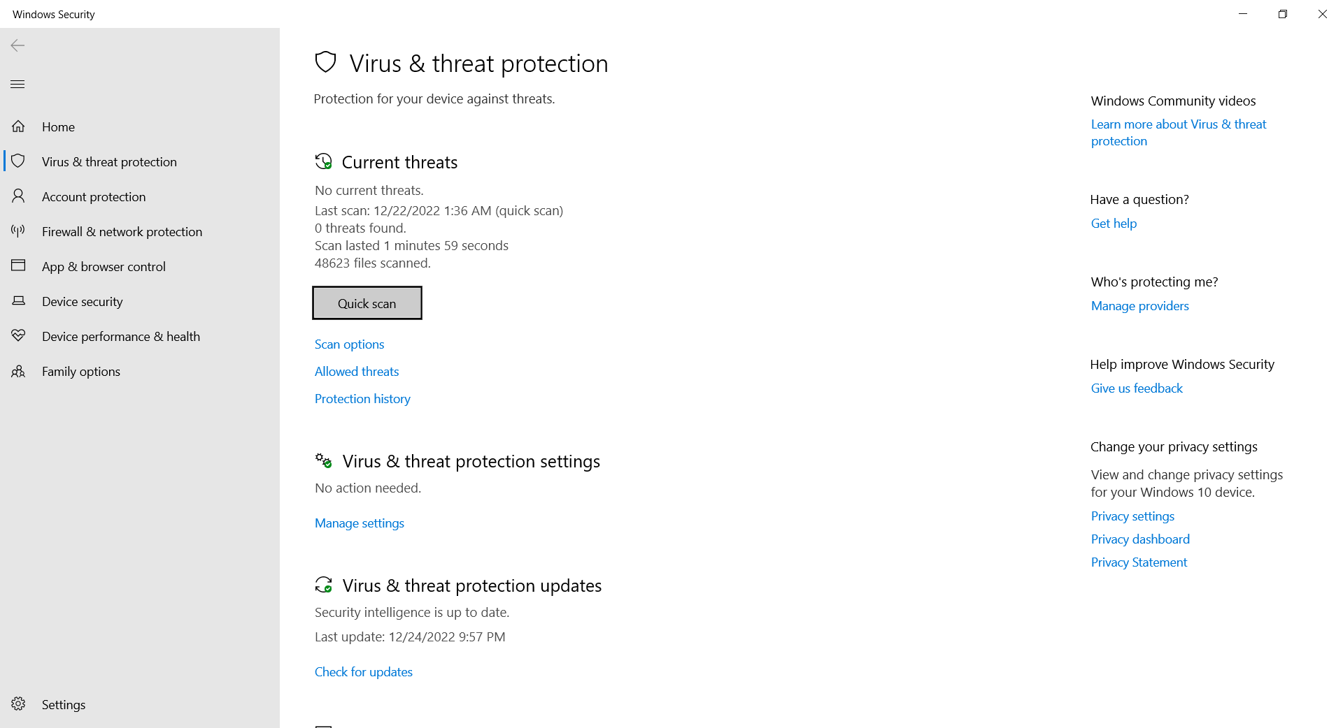 Virus and Threat Protection menu