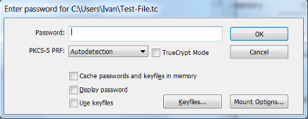 VeraCrypt volume password prompt