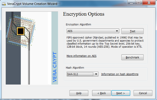 Encryption Options menu