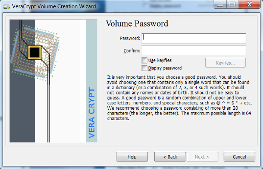 Volume Password creation menu